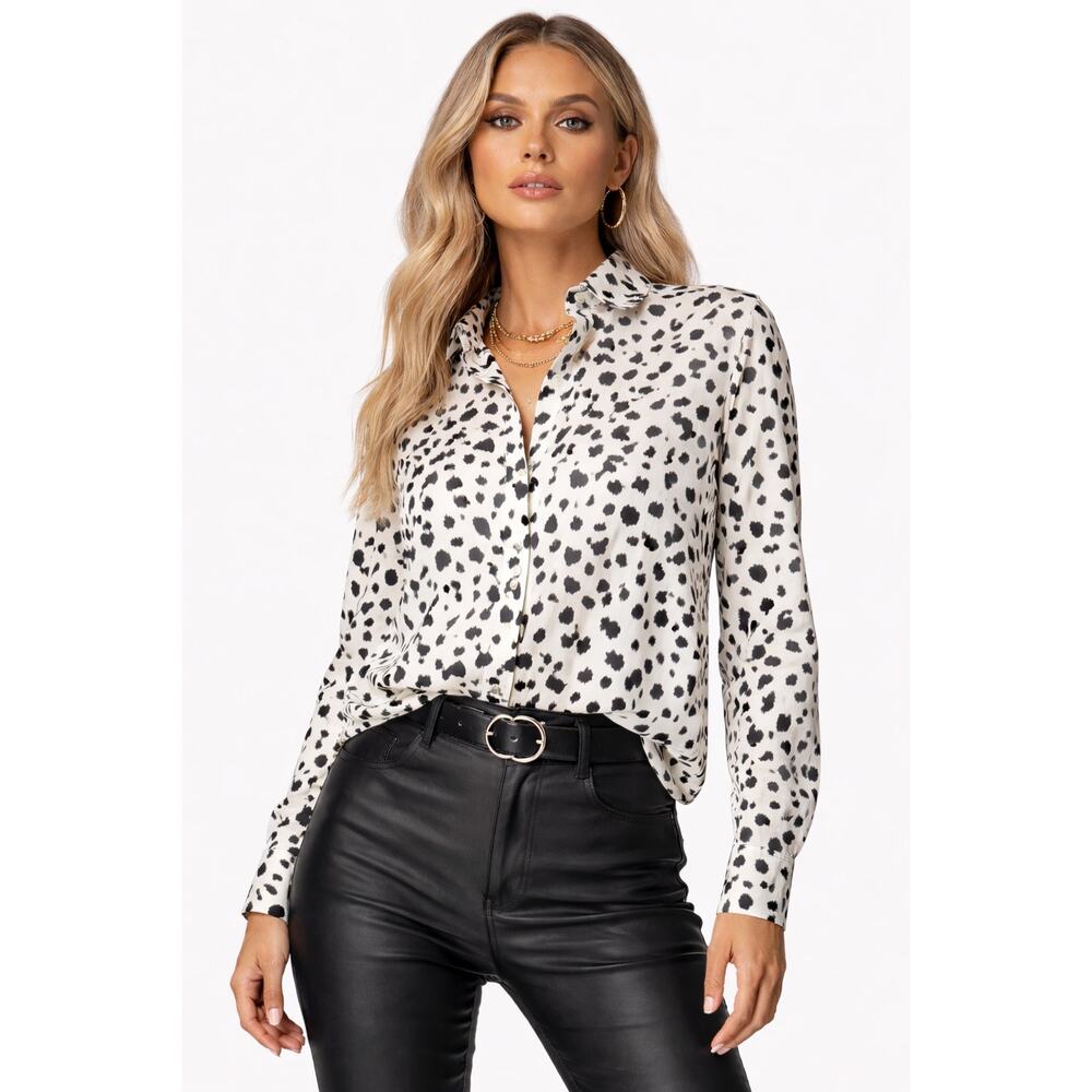 Religion “We Live In Black” Dalmatian Print Button Shirt Large